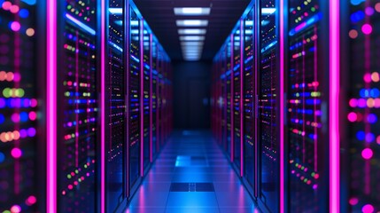 Fototapeta premium futuristic data center with colorful led lights and high-tech servers