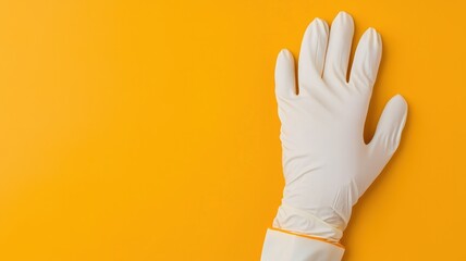 food safety hygiene training concept. A white glove rests on a bright yellow background, symbolizing cleanliness and safety.