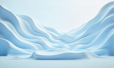 A simple white and blue podium surrounded by soft reflections in the center of a modern abstract background creates a modern product display.