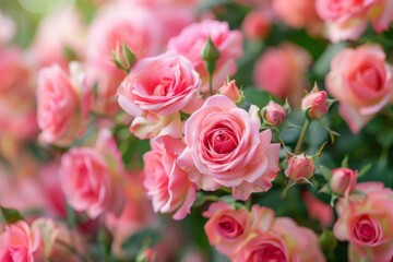 Fototapeta premium Beautiful Pink Roses with Soft Petals in a Blooming Garden Scene