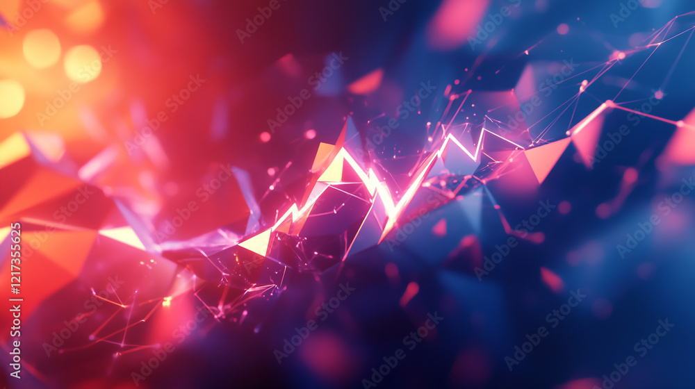 Poster an abstract polygonal light design featuring a battery with a striking lightning symbol, creating a 