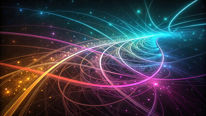 Fototapeta premium Abstract digital illustration, glowing bioluminescent lines, dark background, vibrant colors, dynamic composition, sense of movement and energy