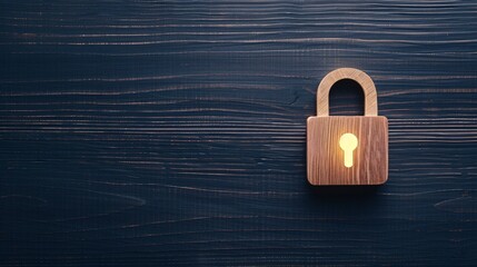 Fototapeta premium wooden padlock on dark wood background for security concepts