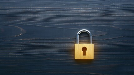 Naklejka premium secure your assets: a wooden padlock on dark wood background for safety concepts