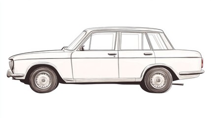 Fototapeta premium Classic car illustration showcasing a side view with minimalistic design and white background