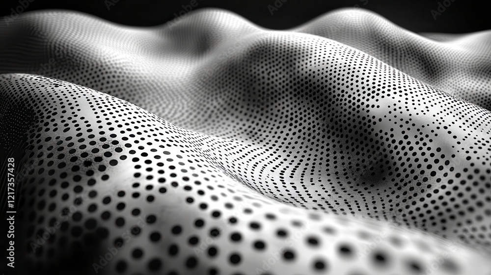 Poster abstract grayscale undulating surface with dotted texture.