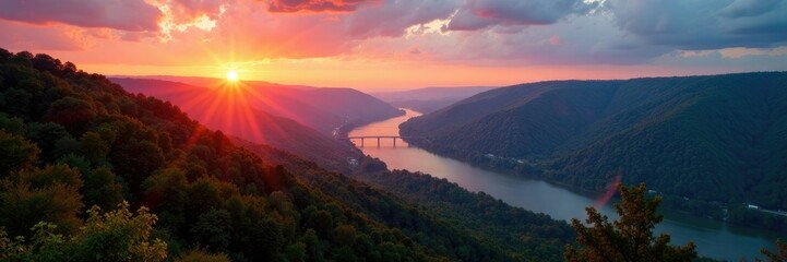 Dawn breaking over the Allegheny River valley, allegheny river, landscape