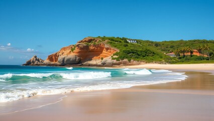 Idyllic Tropical Beach with Red Cliffs and Turquoise Waters