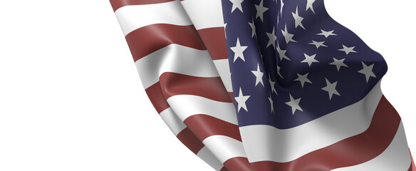 American Flag Draped On White Background