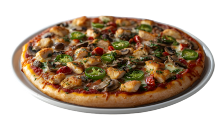 Perfectly Crafted Pizza with Chicken Fillet, Png
