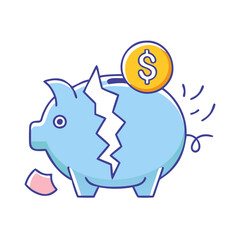 broken piggy bank icon, broken piggy bank vector illustration-simple illustration of broken piggy bank, perfect for broken piggy bank logos and icons