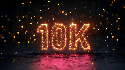  10 K followers thank you illustration dark background. created with Generative AI technology