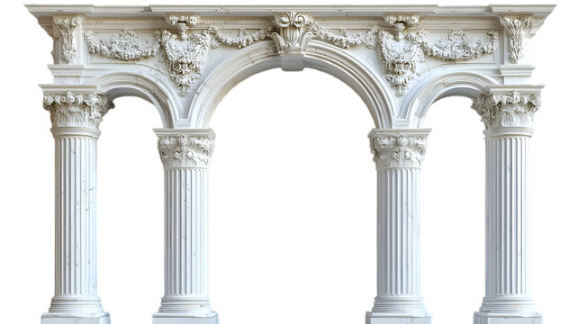 Realistic Classic Column Arch with Fluted Columns, Png
