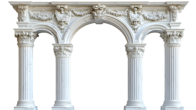 Realistic Classic Column Arch with Fluted Columns, Png