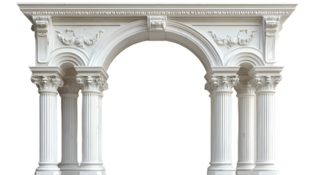 Realistic Classic Column Arch with Fluted Columns, Png