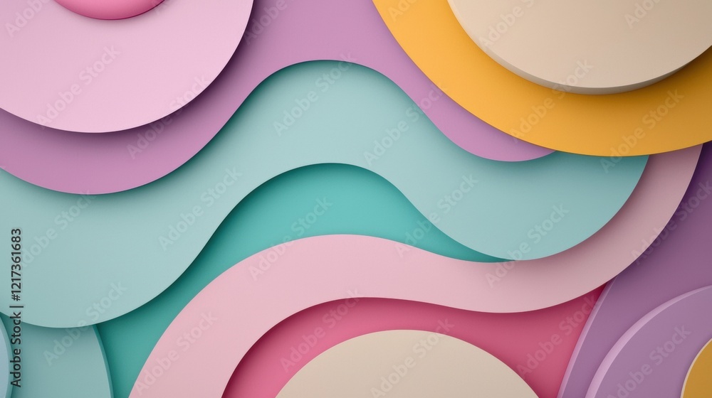 Poster abstract background with a variety of colorful shapes. the shapes are arranged in a wave-like patter