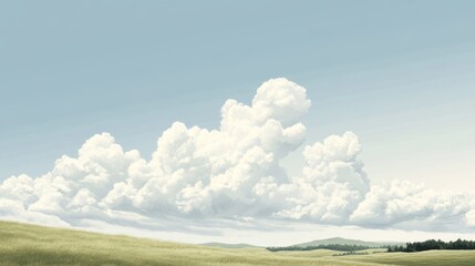 Obraz premium Expansive landscape featuring fluffy white clouds over rolling green hills under a clear sky