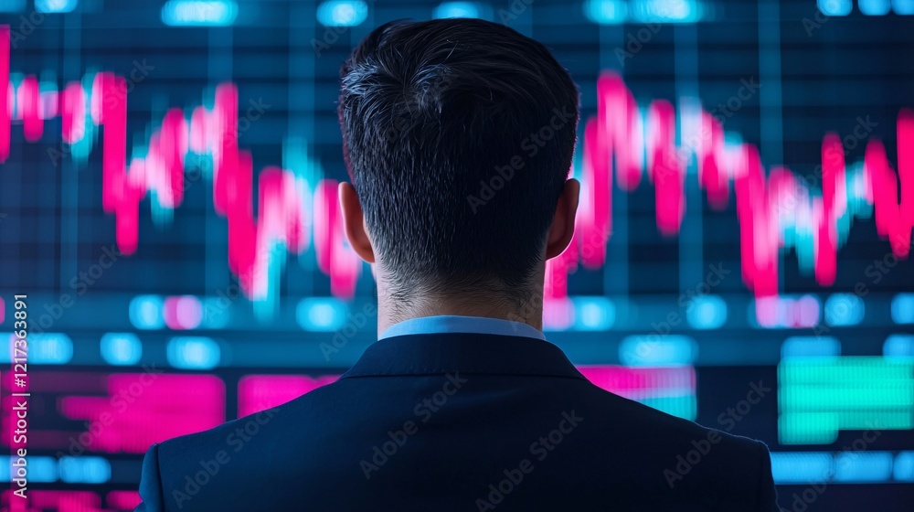 Aufkleber a professional analyzing stock market data on a digital screen, displaying fluctuating graphs and in