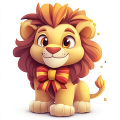 Obraz premium Cute cartoon lion character with cheerful expression and bow tie