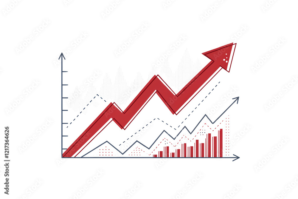 Fototapete a red upward-trending arrow on a graph, highlighting progress, growth, and statistical trends, compl