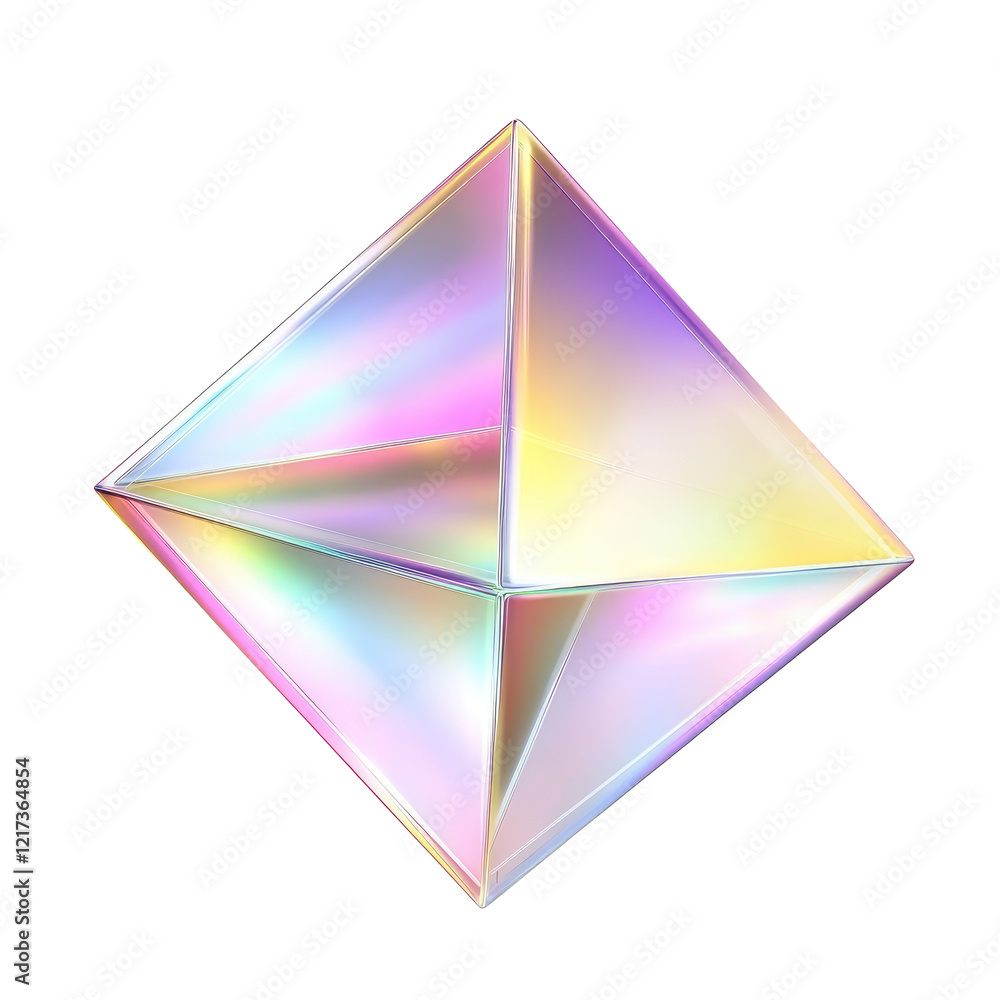 Poster iridescent octahedron: a mesmerizing, holographic octahedron shimmers with iridescent colors, creati