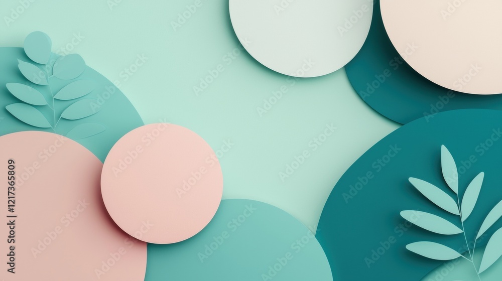 Poster abstract background with a pastel color scheme. it has a light green background with multiple overla