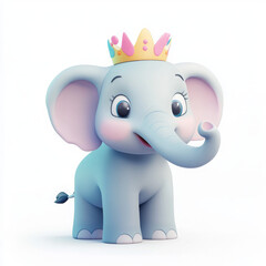 Cute cartoon elephant wearing colorful crown, smiling joyfully