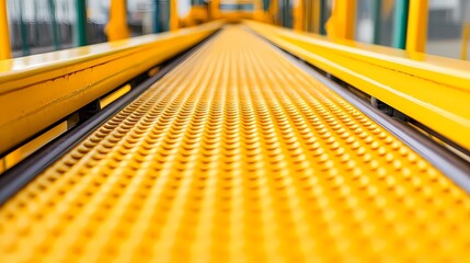 A close-up view of a textured, yellow surface, likely a walkway or platform, featuring small, raised patterns for grip and safety.