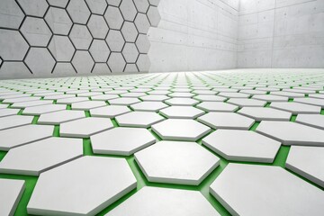 Naklejka premium Geometric design featuring white and green hexagons in a futuristic and minimalist style, design, green, geometric, abstract