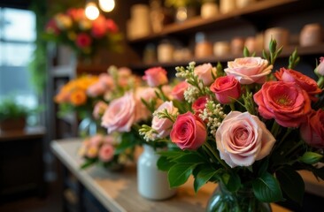 Obraz premium bouquet of flowers in a flower shop , flower business