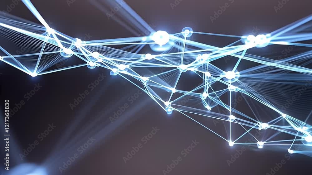 Poster holographic network of glowing nodes and connections showcasing data flow and dynamic technology int