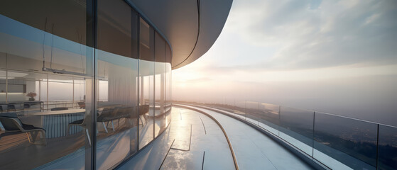 Fototapeta premium modern outdoor furniture, polished floors, and soft lighting