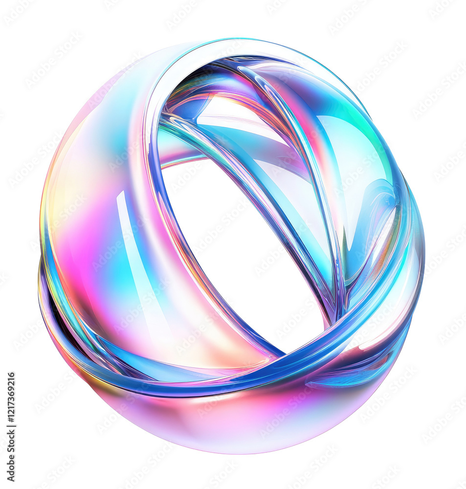 Poster iridescent orb: an abstract, 3d-rendered image of a swirling, iridescent orb. the smooth, polished s