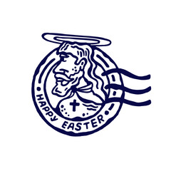 Holy Jesus Christ. Postage stamp isolated on white background.