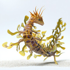 Leafy Seadragon: Golden scales, elegant pose, ocean fantasy.