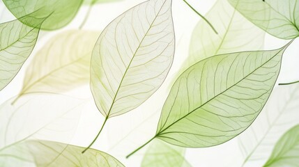 Fototapeta premium Translucent green leaves on white background.