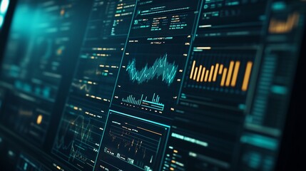 Fototapeta premium Data analytics dashboard with charts and graphs on a computer screen.