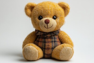 Obraz premium A cute, plush teddy bear with a friendly expression and a checkered bow tie.