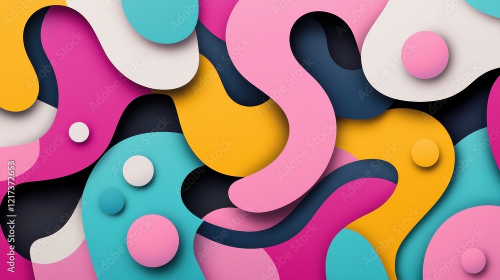 Poster abstract digital art piece with a colorful and dynamic composition. it features a variety of shapes 