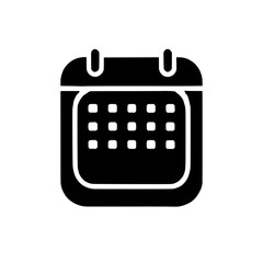 Calendar Icon: Simple and clean black calendar icon, perfect for scheduling apps, websites, and presentations.  The minimal design ensures versatility. 