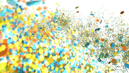 A vibrant explosion of confetti with various shapes and colors, isolated on a white background, perfect for celebration, party, or festive designs.