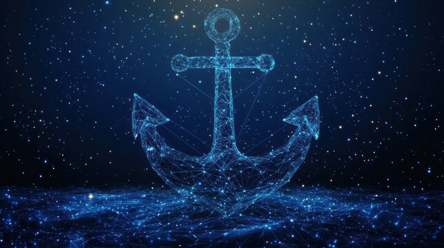 Abstract polygonal anchor on dark blue background.