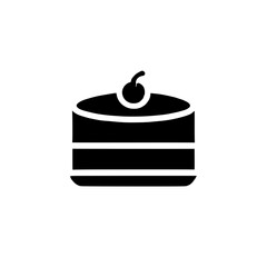 Cake Icon: A simple, yet elegant, black and white icon of a cake with a cherry on top. Perfect for representing sweet treats, birthdays, celebrations, and culinary arts. 