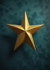 Obraz premium Golden star-shaped decor on a dark teal background with subtle shimmer, sophisticated, teal