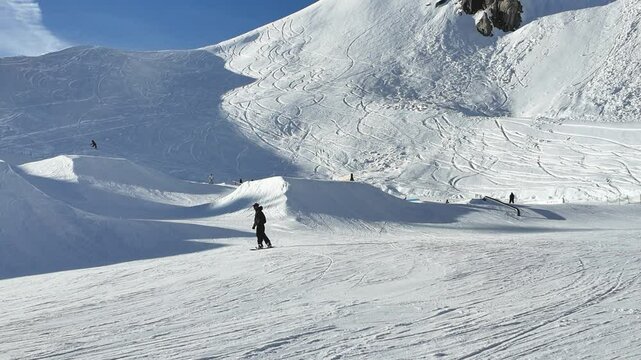 Wintersport on the Gaislochkogel with blue sky. S&ouml;lden ski resort, &Ouml;tztal, Austria