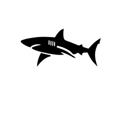 Shark Silhouette: A powerful silhouette of a shark with sharp fins and teeth against a clean background, perfect for representing strength, speed, and power. 