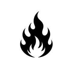 Fiery Flame Icon: A bold, stylized black flame icon, perfect for representing heat, energy, passion, or danger.  The design is simple yet powerful, ideal for various applications. 