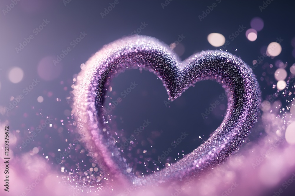 Poster heart-shaped light rays emanate from the center, surrounded by soft, glowing particles on a dark-to-