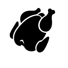 Roasted Chicken Silhouette: A bold, black silhouette of a whole roasted chicken, perfect for menus, cookbooks, or culinary-themed designs.  The simple, iconic design is versatile and eye-catching.