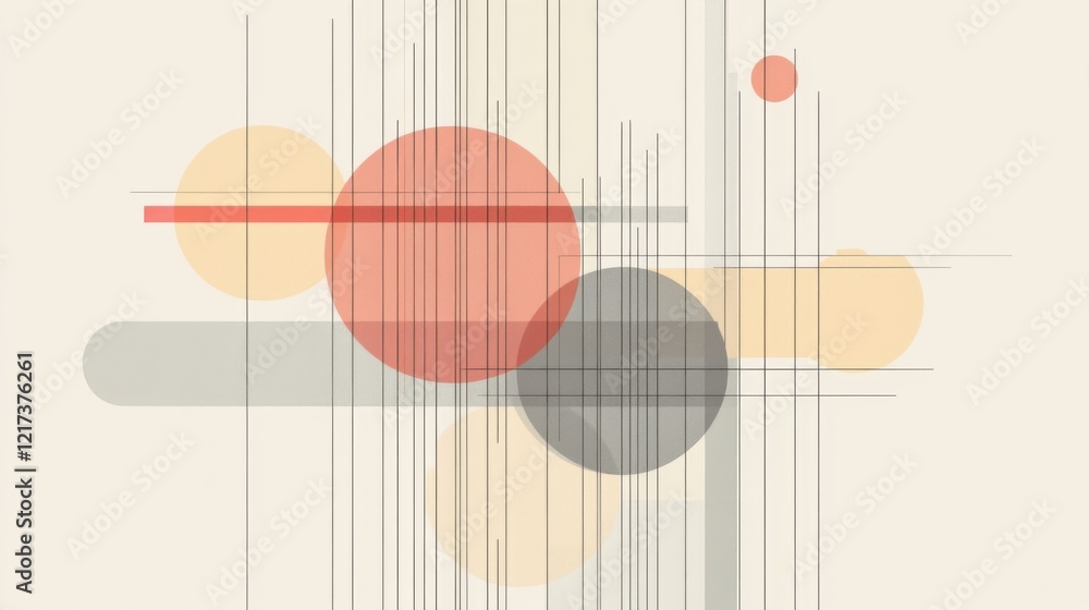 Poster abstract geometric composition featuring circles and lines in a minimalist style